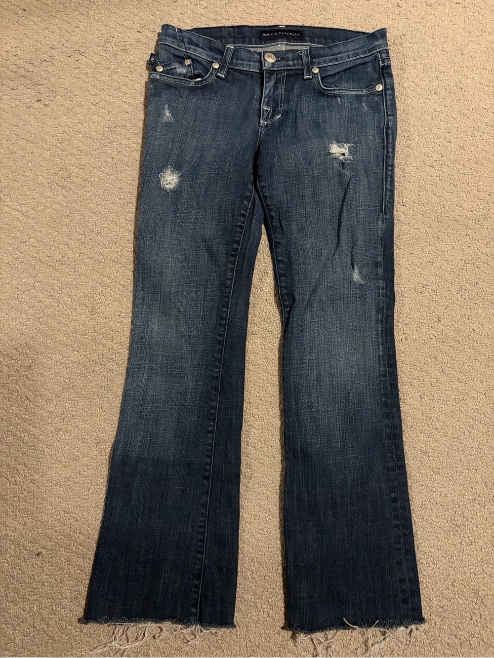 Rock & Republic Dark Blue Distressed Wide-Leg Jeans
